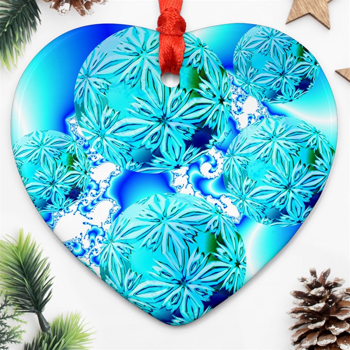 Blue Ice Crystals, Abstract Aqua Azure Cyan Ornament (Heart)