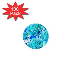 Blue Ice Crystals, Abstract Aqua Azure Cyan 1  Mini Button (100 Pack)  by DianeClancy