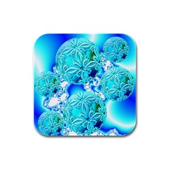 Blue Ice Crystals, Abstract Aqua Azure Cyan Rubber Square Coaster (4 Pack) by DianeClancy