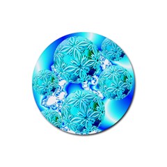 Blue Ice Crystals, Abstract Aqua Azure Cyan Rubber Round Coaster (4 Pack) by DianeClancy