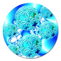 Blue Ice Crystals, Abstract Aqua Azure Cyan Magnet 5  (round) by DianeClancy