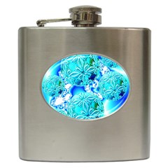 Blue Ice Crystals, Abstract Aqua Azure Cyan Hip Flask (6 Oz) by DianeClancy