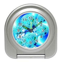 Blue Ice Crystals, Abstract Aqua Azure Cyan Travel Alarm Clock by DianeClancy