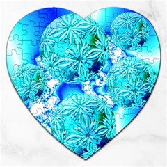 Blue Ice Crystals, Abstract Aqua Azure Cyan Jigsaw Puzzle (heart) by DianeClancy