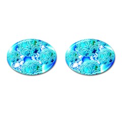 Blue Ice Crystals, Abstract Aqua Azure Cyan Cufflinks (oval) by DianeClancy