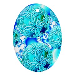 Blue Ice Crystals, Abstract Aqua Azure Cyan Oval Ornament (two Sides) by DianeClancy