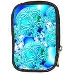 Blue Ice Crystals, Abstract Aqua Azure Cyan Compact Camera Leather Case Front