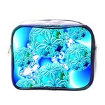 Blue Ice Crystals, Abstract Aqua Azure Cyan Mini Toiletries Bag (One Side) Front