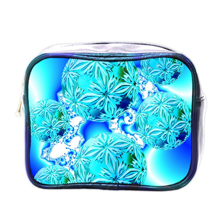 Blue Ice Crystals, Abstract Aqua Azure Cyan Mini Toiletries Bag (One Side)