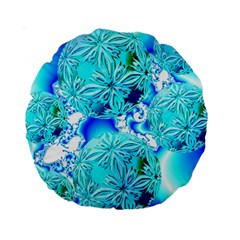 Blue Ice Crystals, Abstract Aqua Azure Cyan 15  Premium Round Cushion  by DianeClancy