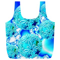 Blue Ice Crystals, Abstract Aqua Azure Cyan Full Print Recycle Bag (xl) by DianeClancy