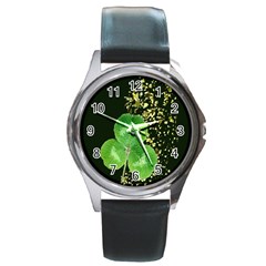 Clover Round Leather Watch (silver Rim)