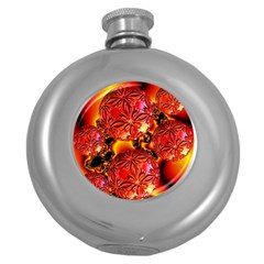  Flame Delights, Abstract Red Orange Hip Flask (round)