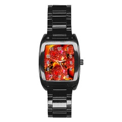  Flame Delights, Abstract Red Orange Stainless Steel Barrel Watch by DianeClancy