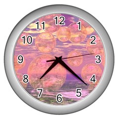 Glorious Skies, Abstract Pink And Yellow Dream Wall Clock (silver) by DianeClancy