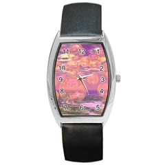 Glorious Skies, Abstract Pink And Yellow Dream Tonneau Leather Watch by DianeClancy