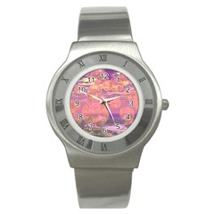 Glorious Skies, Abstract Pink And Yellow Dream Stainless Steel Watch (slim) by DianeClancy