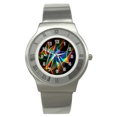 Aurora Ribbons, Abstract Rainbow Veils  Stainless Steel Watch (slim)