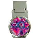 Cosmic Heart of Fire, Abstract Crystal Palace Money Clip with Watch Front