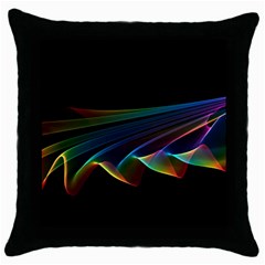  Flowing Fabric Of Rainbow Light, Abstract  Black Throw Pillow Case by DianeClancy