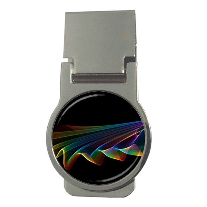  Flowing Fabric of Rainbow Light, Abstract  Money Clip (Round)