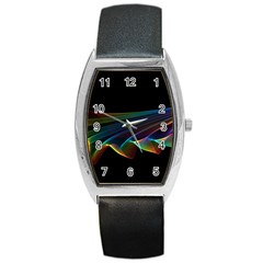  Flowing Fabric Of Rainbow Light, Abstract  Tonneau Leather Watch by DianeClancy