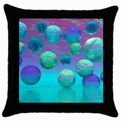 Ocean Dreams, Abstract Aqua Violet Ocean Fantasy Black Throw Pillow Case by DianeClancy