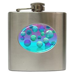 Ocean Dreams, Abstract Aqua Violet Ocean Fantasy Hip Flask by DianeClancy