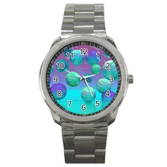 Ocean Dreams, Abstract Aqua Violet Ocean Fantasy Sport Metal Watch by DianeClancy