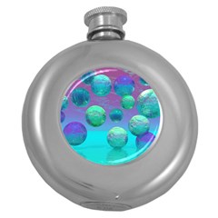 Ocean Dreams, Abstract Aqua Violet Ocean Fantasy Hip Flask (round) by DianeClancy