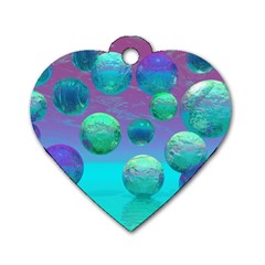 Ocean Dreams, Abstract Aqua Violet Ocean Fantasy Dog Tag Heart (two Sided) by DianeClancy