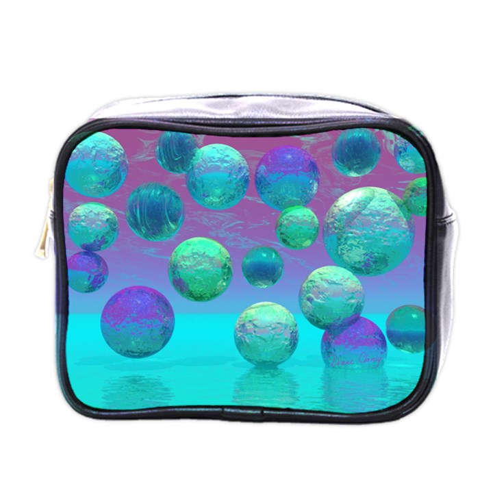 Ocean Dreams, Abstract Aqua Violet Ocean Fantasy Mini Travel Toiletry Bag (One Side)