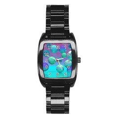 Ocean Dreams, Abstract Aqua Violet Ocean Fantasy Stainless Steel Barrel Watch by DianeClancy