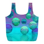 Ocean Dreams, Abstract Aqua Violet Ocean Fantasy Reusable Bag (L) Front