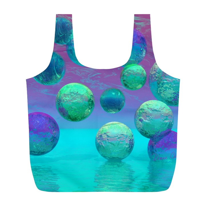 Ocean Dreams, Abstract Aqua Violet Ocean Fantasy Reusable Bag (L)