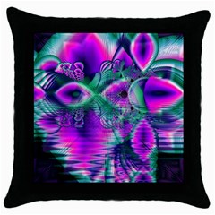  Teal Violet Crystal Palace, Abstract Cosmic Heart Black Throw Pillow Case by DianeClancy