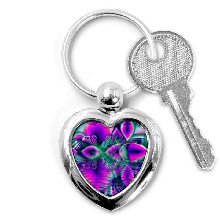  Teal Violet Crystal Palace, Abstract Cosmic Heart Key Chain (Heart)