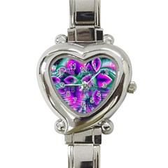  Teal Violet Crystal Palace, Abstract Cosmic Heart Heart Italian Charm Watch  by DianeClancy