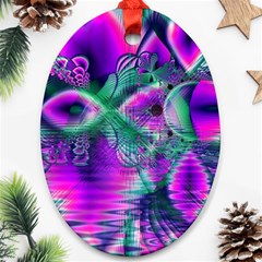  Teal Violet Crystal Palace, Abstract Cosmic Heart Oval Ornament (two Sides) by DianeClancy