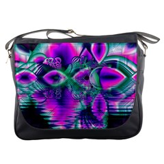  Teal Violet Crystal Palace, Abstract Cosmic Heart Messenger Bag by DianeClancy