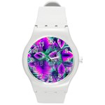  Teal Violet Crystal Palace, Abstract Cosmic Heart Plastic Sport Watch (Medium) Front