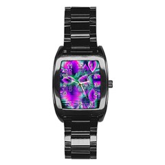  Teal Violet Crystal Palace, Abstract Cosmic Heart Stainless Steel Barrel Watch by DianeClancy