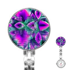  Teal Violet Crystal Palace, Abstract Cosmic Heart Stainless Steel Nurses Watch by DianeClancy