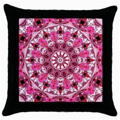 Twirling Pink, Abstract Candy Lace Jewels Mandala  Black Throw Pillow Case