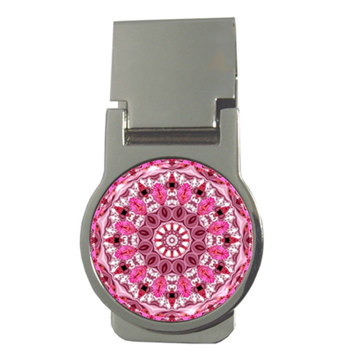 Twirling Pink, Abstract Candy Lace Jewels Mandala  Money Clip (Round)