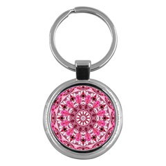 Twirling Pink, Abstract Candy Lace Jewels Mandala  Key Chain (round)