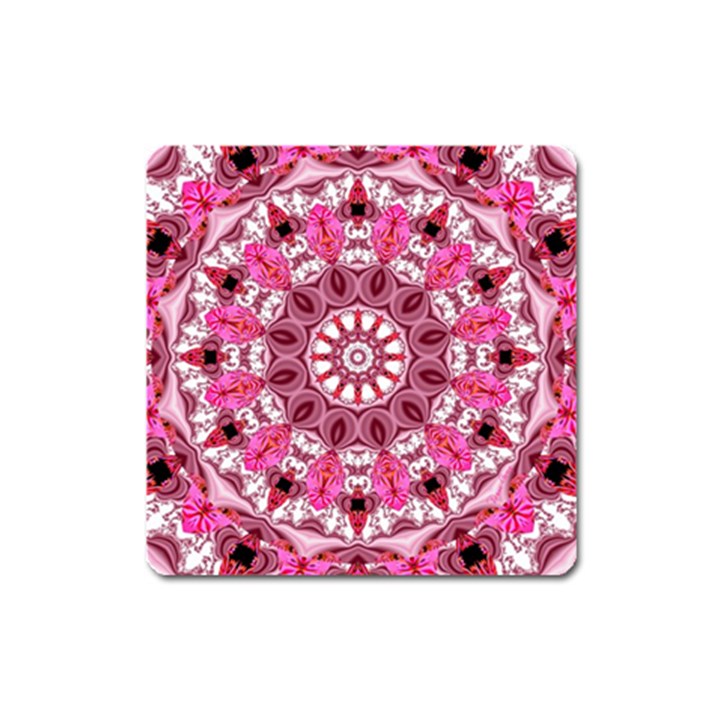 Twirling Pink, Abstract Candy Lace Jewels Mandala  Magnet (Square)