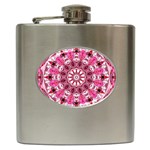 Twirling Pink, Abstract Candy Lace Jewels Mandala  Hip Flask Front