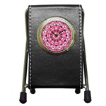 Twirling Pink, Abstract Candy Lace Jewels Mandala  Stationery Holder Clock Front