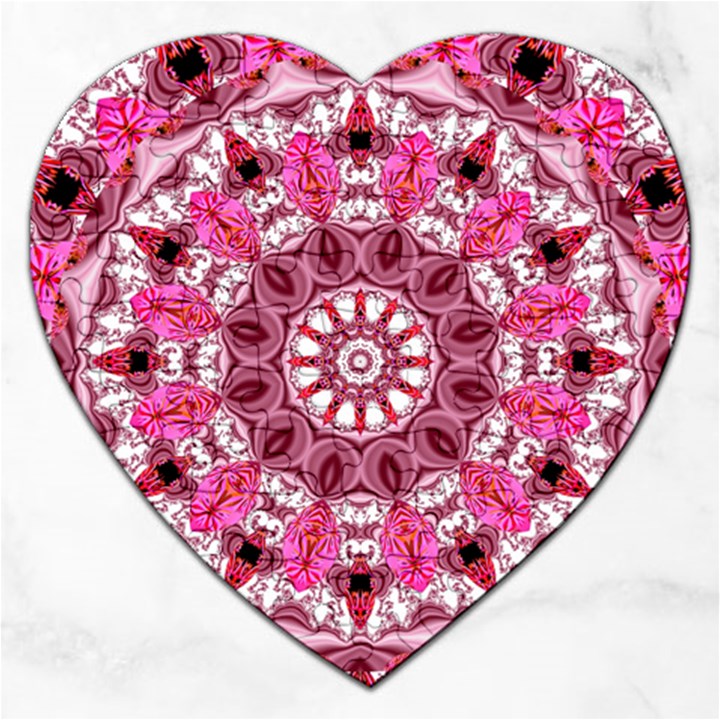 Twirling Pink, Abstract Candy Lace Jewels Mandala  Jigsaw Puzzle (Heart)